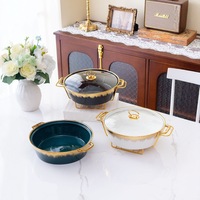 Casserole en émail, plat à four, pot à soupe, 13 pouces, or, antiadhésif, isolé, design léger et luxueux, couvercle en céramique, cuisinière universelle