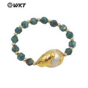 WT-MPB023 WKT Grosir Batu Manik 8Mm Alami Berharga Gelang Jimat Mutiara Gelang Manik-manik Batu Fleksibel Wanita