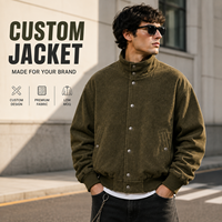 Blouson Bomber Homme Surdimensionné Personnalisé Vert Olive Texturé Gaufré Col Montant Boutons Pression Épaules Tombantes Style OEM Marque Privée Fabrication Usine