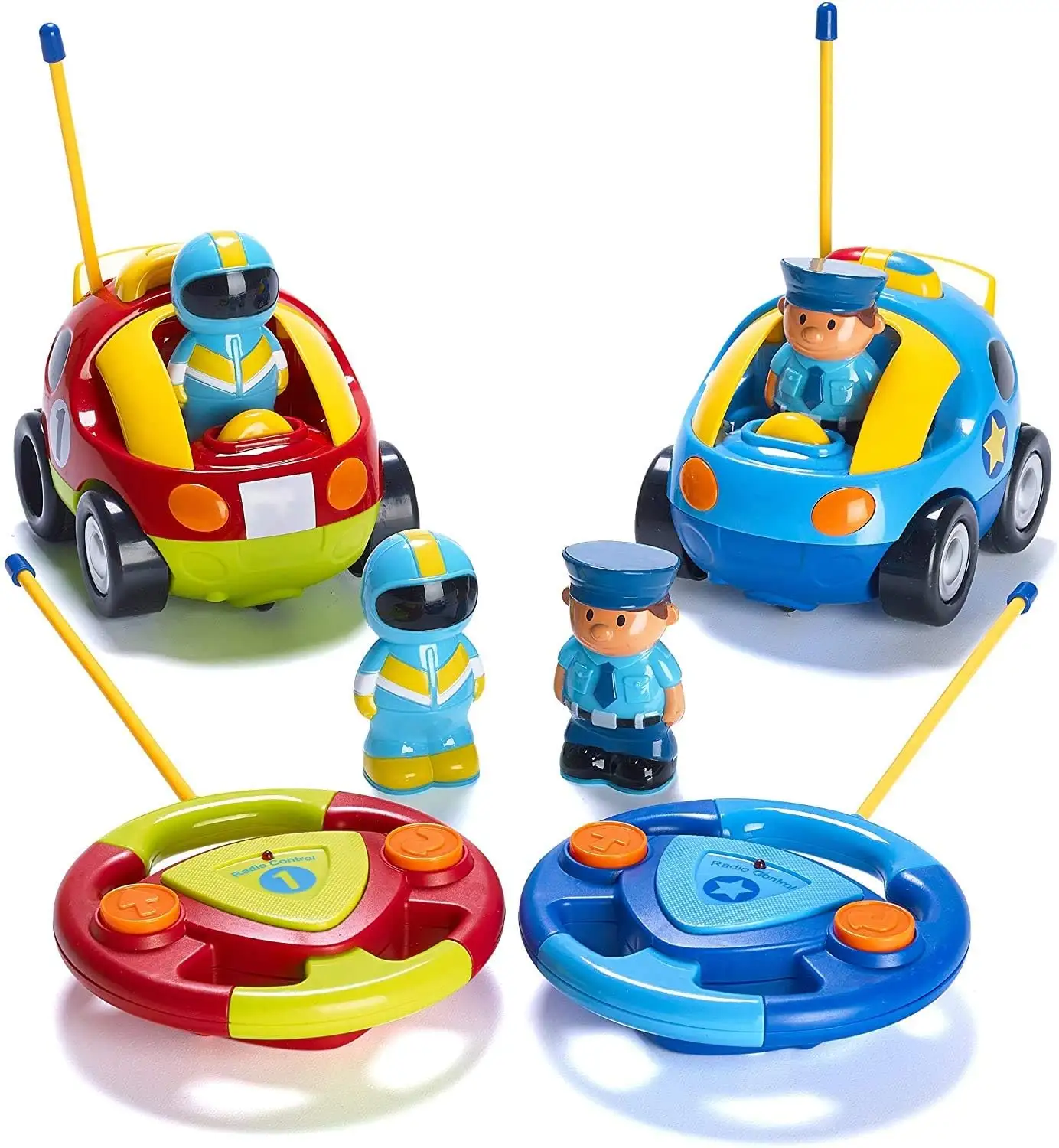 Dwi Dowellin mobil Remote Control anak, 2 pak kartun mobil polisi dan mobil balap-mainan kendali Radio untuk anak-anak, anak laki-laki dan perempuan