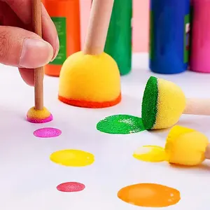 MAXMAN Foam Art Paint Brush For Kids Sponge Wooden Handle Foam Brushes