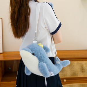 Sac bandoulière en peluche Dauphin Bleu en gros, sac à main doux et mignon avec décor étoile, motif animal, pour filles, cadeau d'anniversaire, voyage, 40 cm - Product Image 3