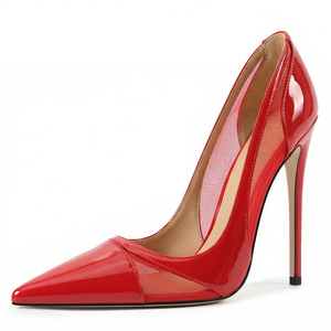 Chaussures à talons hauts sexy pour femme, grande taille 47, avec logo personnalisé, patchwork, bout pointu, style stiletto, coupe large, en maille - Product Image 4