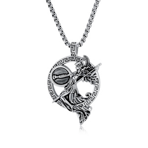 Collar Athena <span class=keywords><strong>de</strong></span> Acero Inoxidable al por Mayor, Colgante <span class=keywords><strong>de</strong></span> la Diosa Griega Guerrera, Joyería <span class=keywords><strong>de</strong></span> Mitología con Escudo y Lanza Vintage para Hombres y <span class=keywords><strong>Mujeres</strong></span> - Product Image 1