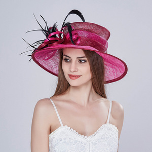 Último modelo 2026 Sombrero de Sinamay personalizado para mujer, elegante, de ala ancha, con flor y pluma, para Derby, Carnaval, Boda, Fiesta y Iglesia - Product Image 5