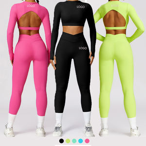 Set Yoga da Donna Personalizzato di Alta Qualità, Senza Schienale, Vita Alta, Tinta Unita, Traspirante, Manica Lunga, Abbigliamento Fitness - Product Image 2