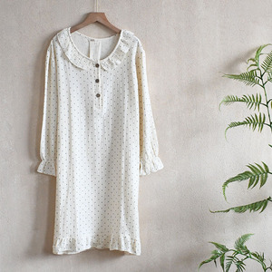 High Quality Women <strong>Night</strong> <strong>Dress</strong> <strong>Long</strong> <strong>Sleeved</strong> Cotton Sleepwear Floral Print Loose Nightgown Sleep <strong>Dress</strong> for Women - Product Image 4