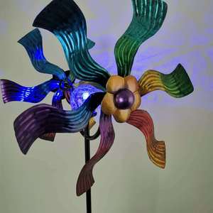 Solar Garden Windmill <b>Light</b> LED Outdoor Decorative <b>Flower</b> Stake Water Resistant Free Standing 2 Year Warranty - Product Image 1