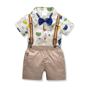 Conjunto de Camisa Informal Transpirable con Dibujos Animados y Pantalones Cortos con Tirantes y Corbata de Moño, Artículos Más Vendidos de China - Product Image 3