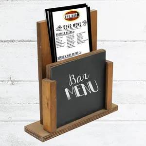 Benutzer definierte Logo Holz Mini Tisch Menü halter mit Kreide tafel für Restaurant