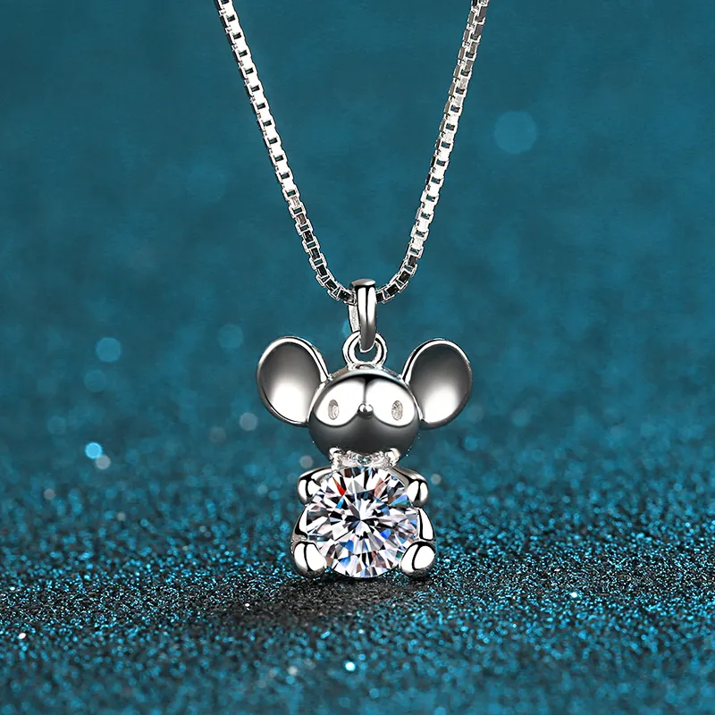 Fine Gift 925 Sterling Silver Diamond Necklace Wholesale Rat Rat 0.5 Carat Moissanite Zodiac Birthday Necklace