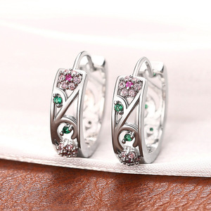 Orecchini a Cerchio Placcati Argento con Cristalli e Strass, Design Floreale, Gioielli da Festa per Donne, Stile Romantico, Orecchini alla Moda in Lega - Product Image 1