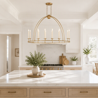 Lustre en arche doré Cano Lighting, lumières de bougies denses sur un cadre métallique ovale, éclairage de plafond pour la maison à l'éclat chaleureux