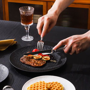 Classic New Design Round Matte Black <b>Melamine</b> Plate Eco-Friendly Plastic Customized <b>Sets</b> Free Sample for Hotels Party Occasions - Product Image 4