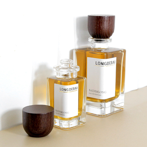 Men's Luxury <b>Empty</b> Glass Cologne <b>Bottles</b> square Crimp clear Perfume <b>Bottles</b> 50ml 100ml Glass Perfume <b>Bottle</b> With Wooden Cap - Product Image 3
