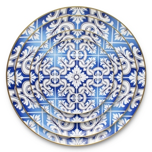 Modern Style Custom Porcelain Plate Deep Blue Pad Printing Ceramic Dessert Dish Fine Bone China Dining Plates - Product Image 1