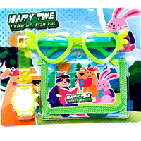 Ensemble d'accessoires de dessin animé pour enfants : montre-bracelet en plastique, lunettes de soleil en forme de cœur, mini portefeuille – Cadeaux pour filles pour fêtes d'anniversaire et déguisements