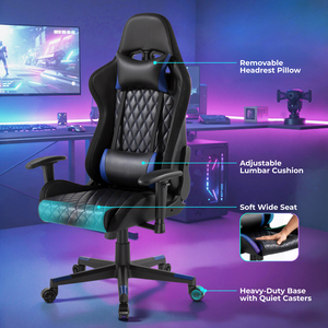 <span class=keywords><strong>เก้าอี้</strong></span>เกมมิ่งหนัง PVC ลายเพชรขนาดใหญ่ พร้อมไฟ RGB ปรับระดับได้ รองรับสรีระ นั่งสบาย เหมาะสำหรับเล่นวิดีโอเกม - Product Image 4