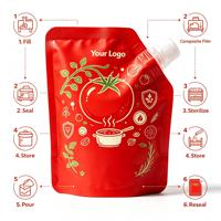 Sachet Doypack personnalisé imprimé avec bec verseur en feuille d'aluminium, en PET/AL/NY/RCPP, pour sauces alimentaires liquides (tomate)