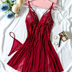 Lencería transparente de talla grande para mujer, camisón sexy tipo babydoll con tirantes finos, ropa de dormir de malla, uniforme de tentación, camisón erótico. - Product Image 1