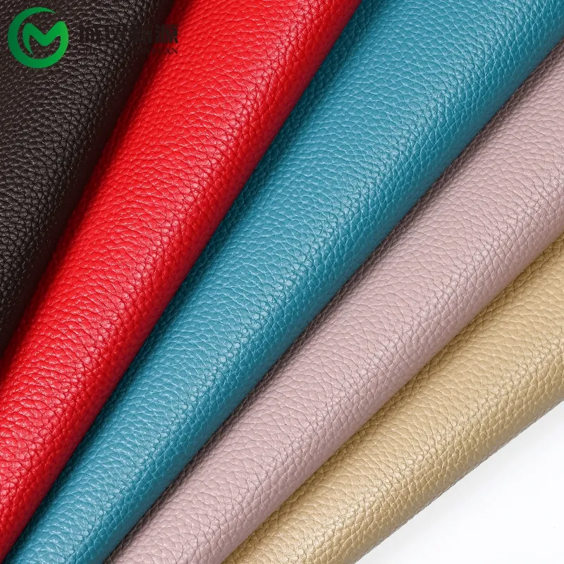 Wholesale Faux Leather Fabric Lychee Pattern Embossed with Color Tone Edge PVC Synthetic Leather for Handbag Making Material