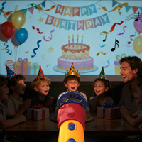 Projecteur de décoration d'anniversaire magique instantané avec plusieurs options de thème conçu pour les enfants en toute sécurité