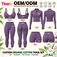 Ensemble de yoga 2 pièces pour femme, veste zippée à manches longues et soutien-gorge de sport, en coton biologique GOTS, anti-transpiration, fabrication directe usine OEM