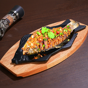 Poêle à frire coréenne épaisse en fonte avec plateau en chêne, plaque à frire pour barbecue, steak pour restaurant - Product Image 1