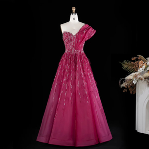Vestido de fiesta asimétrico de un solo hombro con plumas fucsia Jancember XD041 - Product Image 2