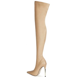Solid Pure Color Women Winter Over the Knee High Boots Pointed Toe High Thin Heels Western Fashion Style Street <b>Shoes</b> - Product Image 4