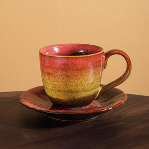 Stile retrò glassa reattiva in ceramica caffè tazza da tè porcellana tazze piattino stampato Logo per Espresso Turkish acqua arabica che serve - Product Image 5