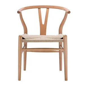 Grosir kursi makan kayu furnitur luar ruangan dalam ruangan kursi kayu Ash Oak kayu Wishbone kursi makan