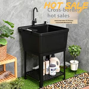 Lavabo Integrato Quadrato in Plastica dal Design Moderno, Lavandino Rinforzato per Uso Domestico, Ideale per il Bagno degli Animali e l'Uso in Balcone - Product Image 2