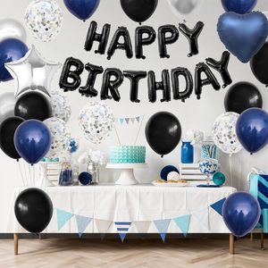 Decoración <span class=keywords><strong>de</strong></span> <span class=keywords><strong>Cumpleaños</strong></span> Azul Marino y Negro <span class=keywords><strong>para</strong></span> Hombres y Mujeres con <span class=keywords><strong>Globos</strong></span> Azules, Negros y Blancos, Pancarta <span class=keywords><strong>de</strong></span> Feliz <span class=keywords><strong>Cumpleaños</strong></span>, Globo <span class=keywords><strong>de</strong></span> Estrella Metalizado - Product Image 3