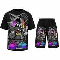 Ensemble deux pièces pour homme en coton 100% - T-shirt court décontracté tendance avec imprimé lettres et short - Taille plus - Mode été