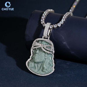 Colgante de Plata 925 con Moissanita y Jade, Bañado en Rodio, Engaste de Garra, Estilo Hiphop, Amuleto de Rostro, Joyería Cristiana, Colgante de Cabeza de Jesús - Product Image 1
