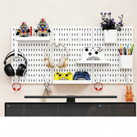 Kit d'organisation mural avec panneau perforé en plastique PP rigide, crochets, étagères et accessoires pour le bricolage à domicile
