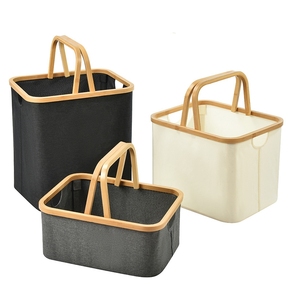 Caja de almacenamiento de escritorio Oxford plegable Asas de madera Cesta de almacenamiento plegable para el <span class=keywords><strong>baño</strong></span> del hogar para <span class=keywords><strong>ropa</strong></span> <span class=keywords><strong>sucia</strong></span> Armarios - Product Image 1