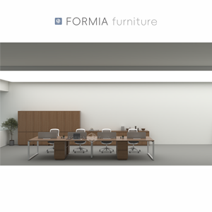 Muebles de Oficina Modernos FORMIA, Estructura de Acero y Madera, Escritorio para 8 Personas, Estación de Trabajo para Empleados con Separador - Product Image 4