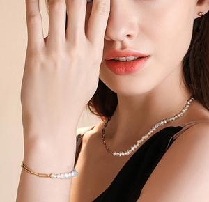 Gargantilla minimalista de Plata de Ley 925 para hombre y mujer, collar de cadena con Clip de papel de perlas de agua dulce barrocas chapadas en oro - Product Image 6