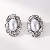 Orecchini Ovale Perle Imitation Perle Grain Bijoux En Acier Inoxydable Géométrique Perle Boucles D'oreilles Pour Femmes