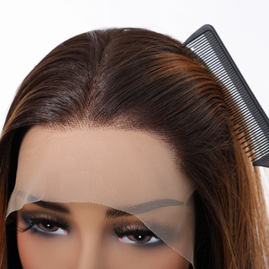 Estilo libre 13*6 HD U Peluca de encaje fibra sintética futura peluca suave Natural larga recta mezclada 180% densidad marrón oscuro Ombre rojo suave - Product Image 3