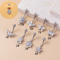 Anneaux de nombril en acier inoxydable avec zircon et motif papillon, bijoux de piercing corporel tendance pour femmes