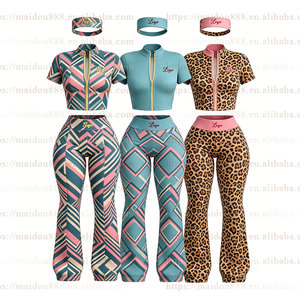 Fabricant OEM/ODM sur mesure : Haut moulant zippé à manches longues et short taille basse imprimé léopard/animal pour influenceurs - Product Image 2