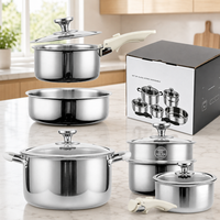 Ensemble de casseroles et poêles écologiques en acier inoxydable 316 de qualité alimentaire, durables, compatibles induction, avec couvercles en verre trempé