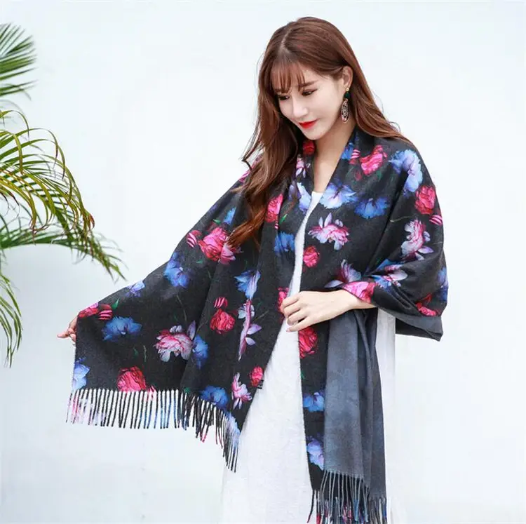 Zipei Tùy Chỉnh In Kỹ Thuật Số 100 Polyester Phụ Nữ Pashmina Khăn Choàng Khăn Choàng