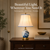 Lampe de table sans fil rechargeable en porcelaine bleue et blanche de style chinoiserie moderne pour la chambre à coucher, le salon, la décoration de chevet