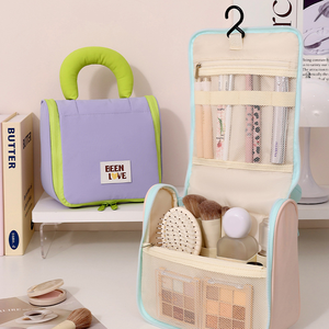 Warna Macaron Baru Gantungan Poliester dengan Ritsleting Pegangan Lembut Tahan Air untuk Tas Kapasitas Besar Organizer Kosmetik Portabel - Product Image 3