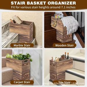 Caja de Almacenamiento de Madera para Escaleras con Asas, Acabado Vintage Carbonizado, Organizador Rectangular para Ahorrar Espacio, Almacenamiento de Escritorio - Product Image 3