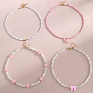 Ensemble <span class=keywords><strong>de</strong></span> 4 colliers faits à la main pour filles, papillon, cœur, <span class=keywords><strong>fleur</strong></span>, perle et perles, ensemble <span class=keywords><strong>de</strong></span> colliers pour enfants, adolescents, meilleur cadeau d'<span class=keywords><strong>amitié</strong></span> pour les amis - Product Image 4